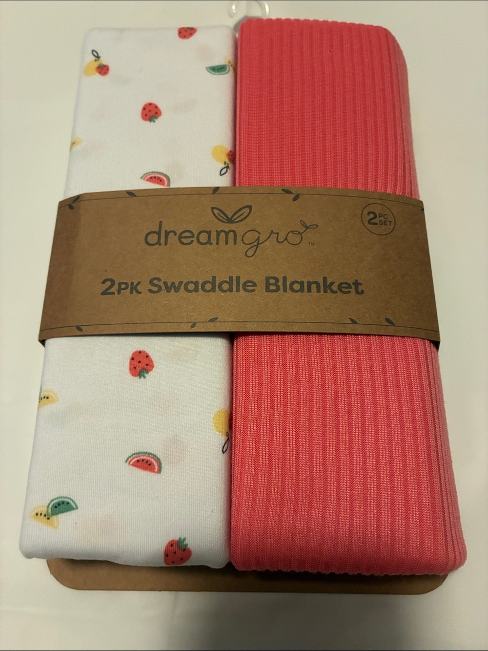 Dreamgro Baby Swaddle Blanket Set - Coral & White Fruit Print (2-Pack)